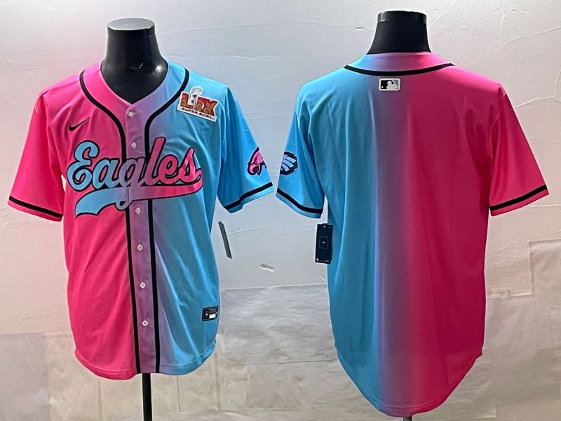 Men 2025 Philadelphia Eagles Blank Blue pink Nike Limited NFL Jersey style 05